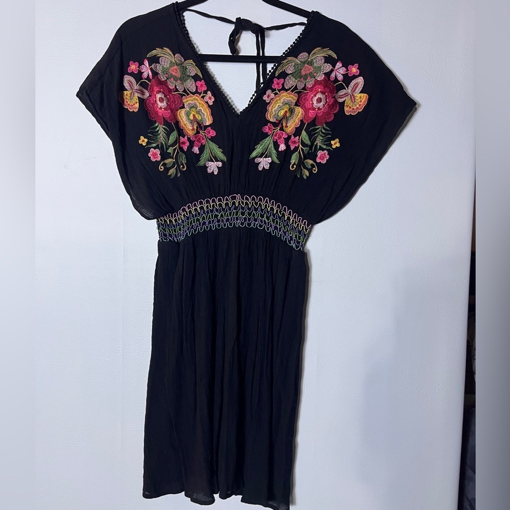 Umgee Floral Embroidered Black Dress